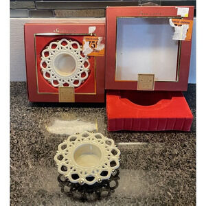 Lenox Snow Lights Shimmer Votive Candle‎ Holder Porcelain Set Of 2 Christmas